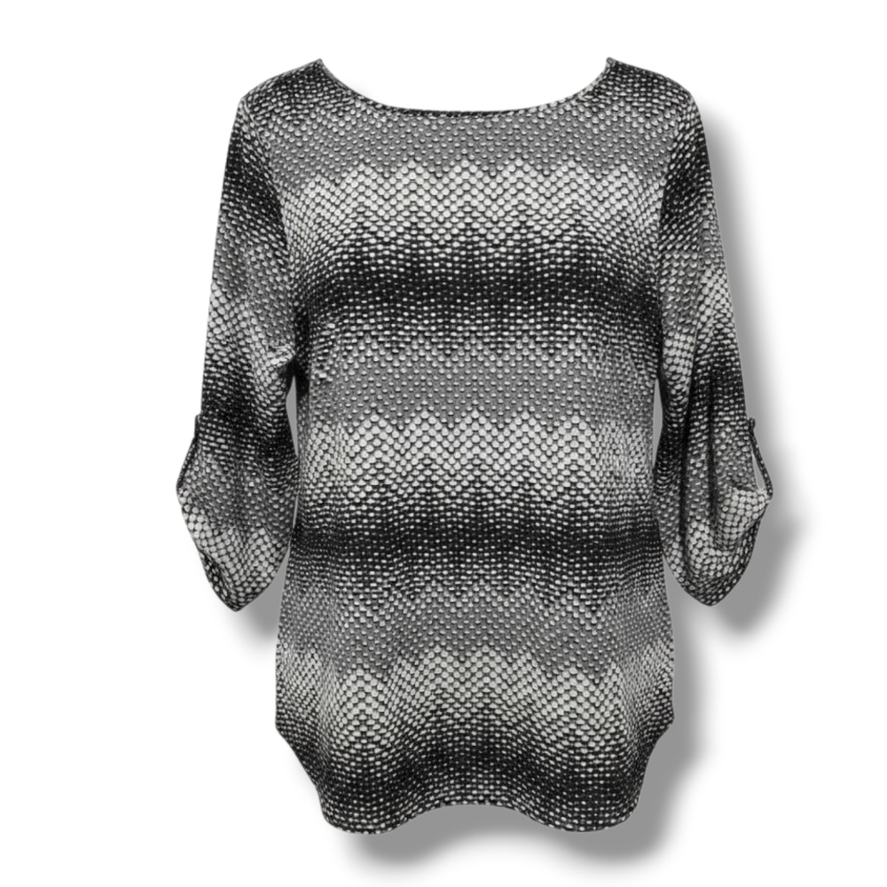 Croft & Barrow Women’s Geometric Print Convertible Sleeve Blouse – Size M